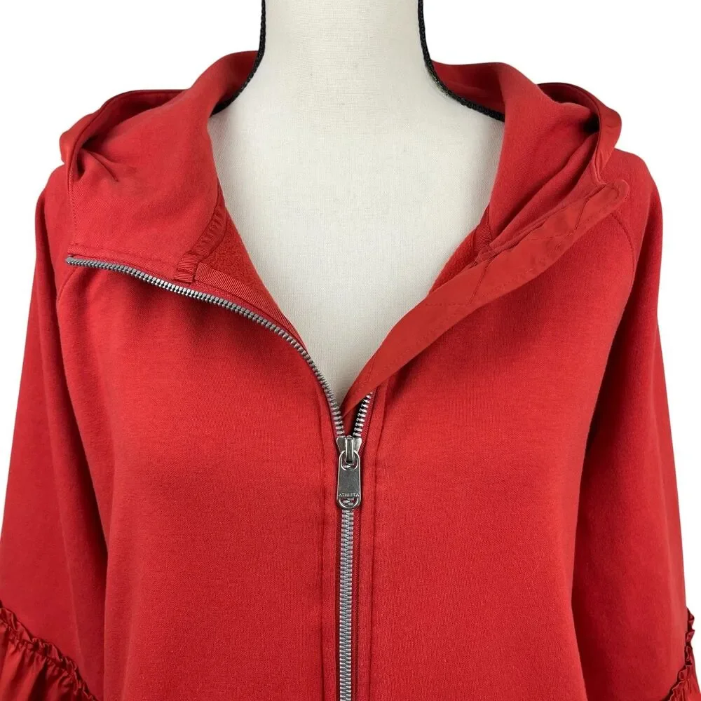 Athleta Women's On My Way‎ Triumph Hoodie Large Red Rust Zip‑Up Balloon Sleeve - Picture 3 of 13
